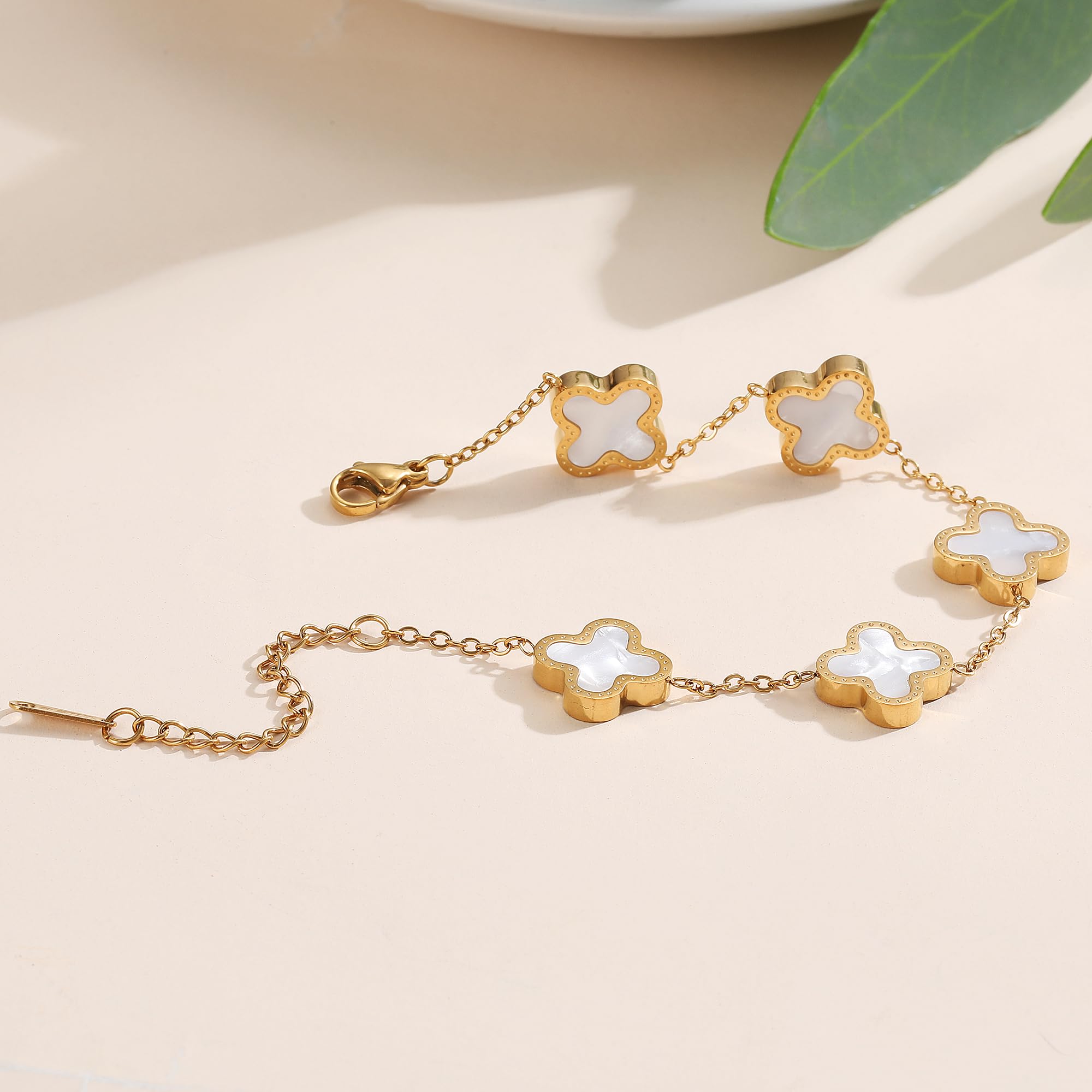 18K Gold Plated Clover Bracelet for Women Van Cleef White Flower Bracelet Lucky